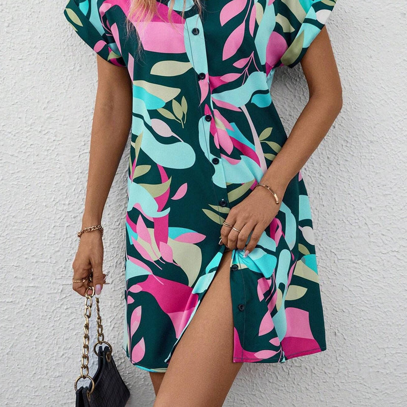 Robe chemise à manches courtes à imprimé floral pour femmes