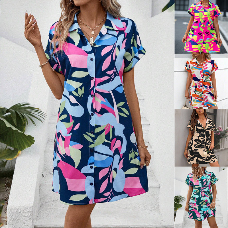 Robe chemise à manches courtes à imprimé floral pour femmes