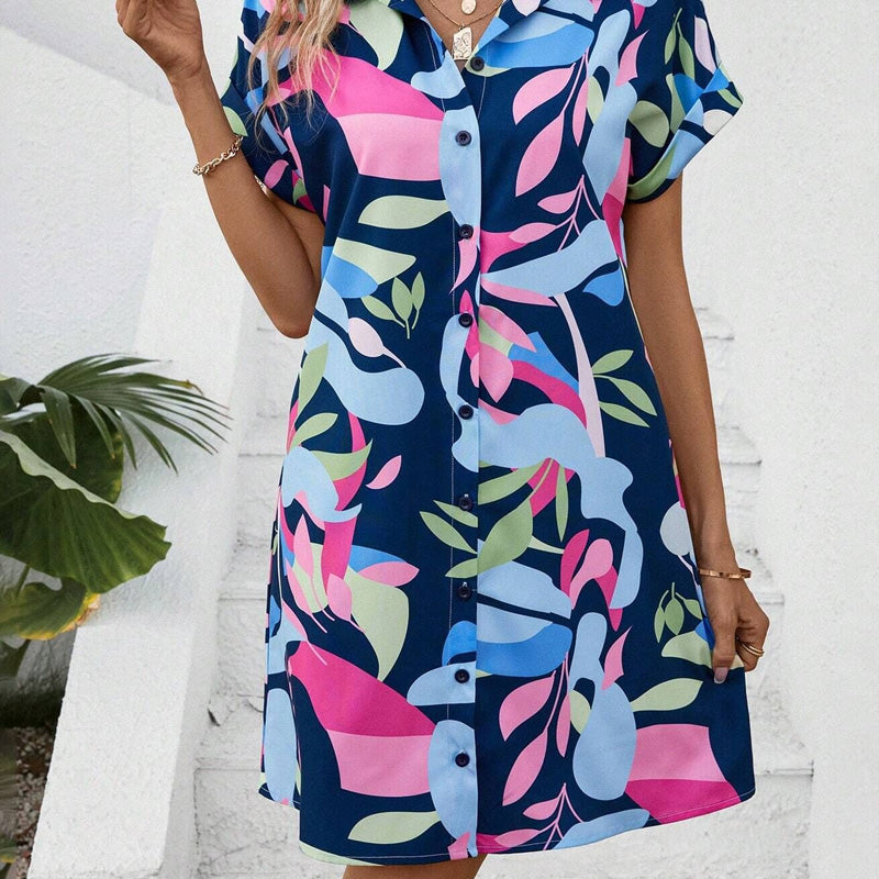 Robe chemise à manches courtes à imprimé floral pour femmes