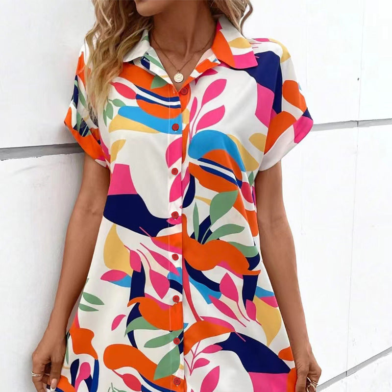 Robe chemise à manches courtes à imprimé floral pour femmes