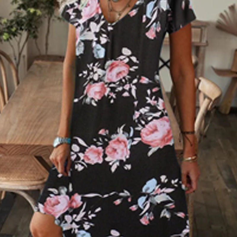 ✨2025 Hot Sale⌛Robe longue élégante à col en V et imprimé floral pour femmes