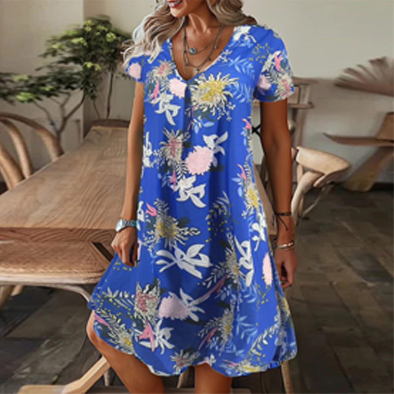 ✨2025 Hot Sale⌛Robe longue élégante à col en V et imprimé floral pour femmes