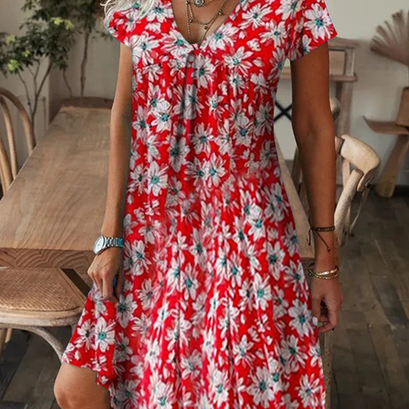✨2025 Hot Sale⌛Robe longue élégante à col en V et imprimé floral pour femmes