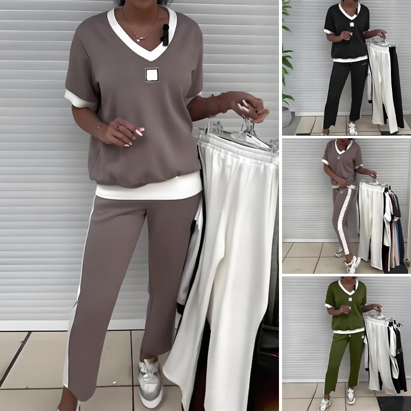 đPROMOTION DU DERNIER JOUR - 50% DE RĂDUCTIONđEnsemble pantalon et top dĂ©contractĂ© Ă col en V pour femmes