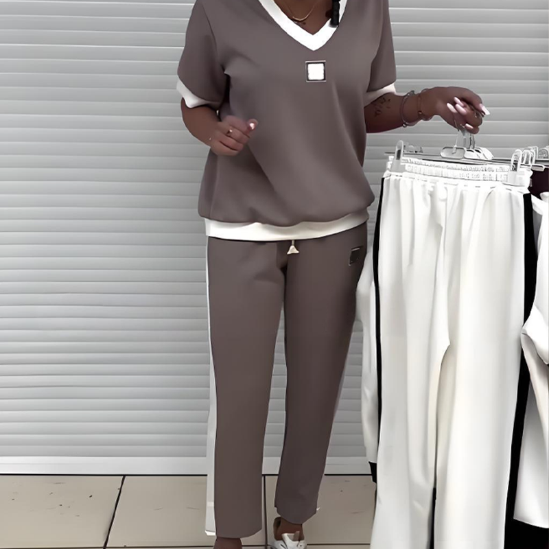 đPROMOTION DU DERNIER JOUR - 50% DE RĂDUCTIONđEnsemble pantalon et top dĂ©contractĂ© Ă col en V pour femmes