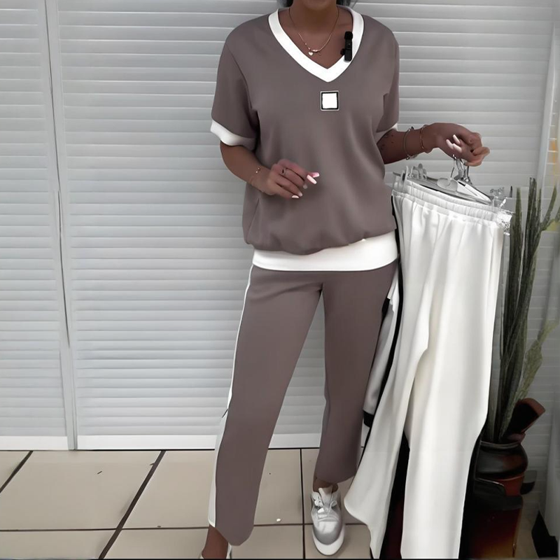 đPROMOTION DU DERNIER JOUR - 50% DE RĂDUCTIONđEnsemble pantalon et top dĂ©contractĂ© Ă col en V pour femmes