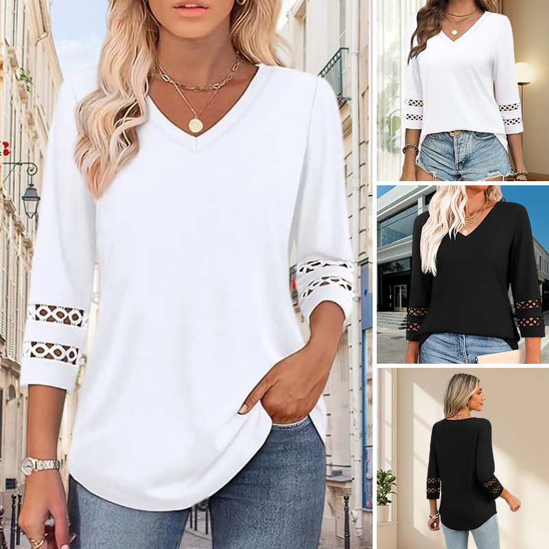 💥Dernier jour de la promotion spéciale 50 % de réduction💝Nouveauté 2025 : hauts à manches 3/4 pour femmes, t-shirts tendance à col en V