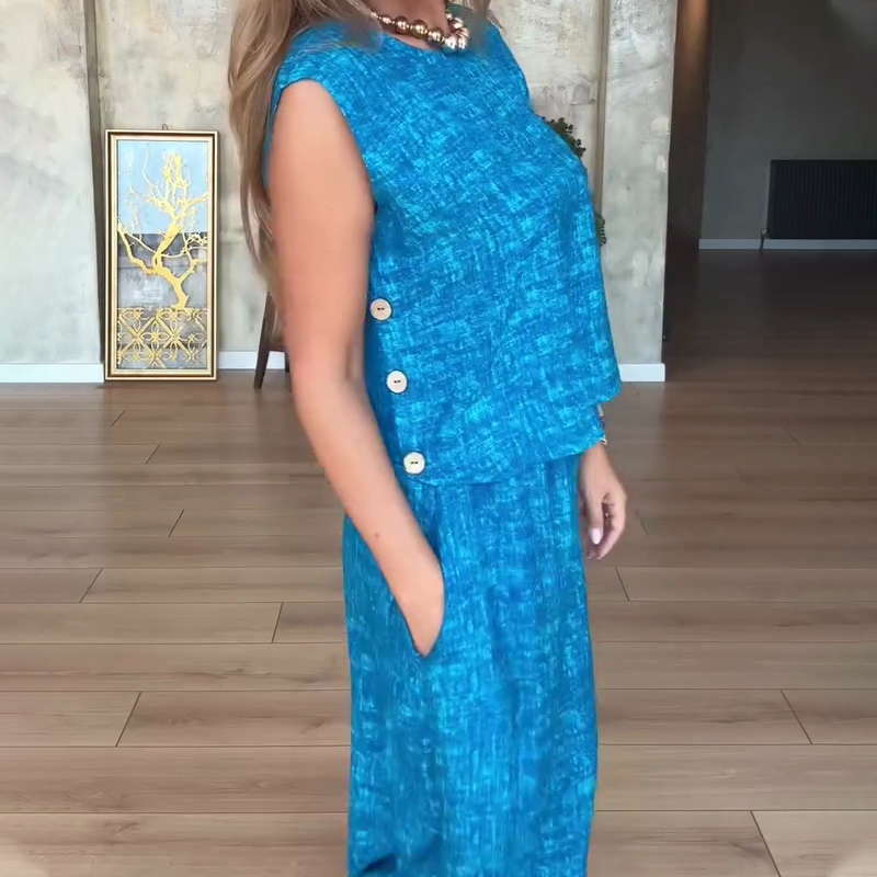 Ensemble 2 pièces sans manches et pantalon large pour femmes
