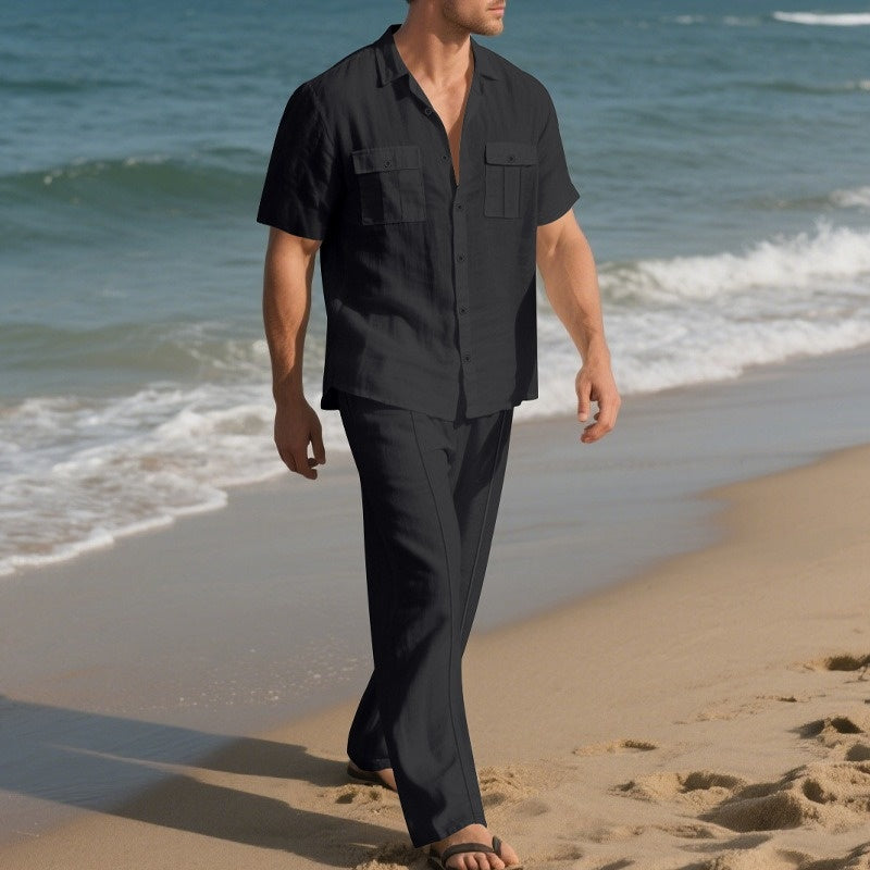 Ensemble 2 pièces chemise boutonnée et pantalon pour hommes