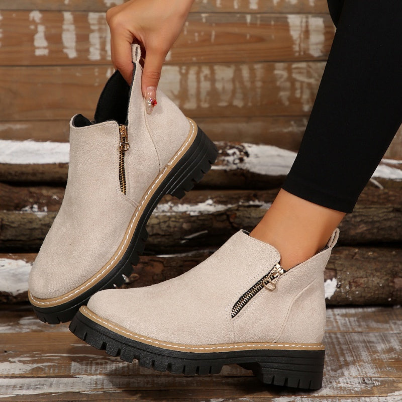 Bottines pour femmes à bout rond et fermeture à glissière sur le côté