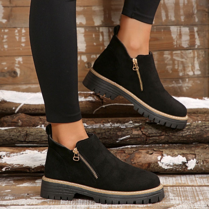 Bottines pour femmes à bout rond et fermeture à glissière sur le côté
