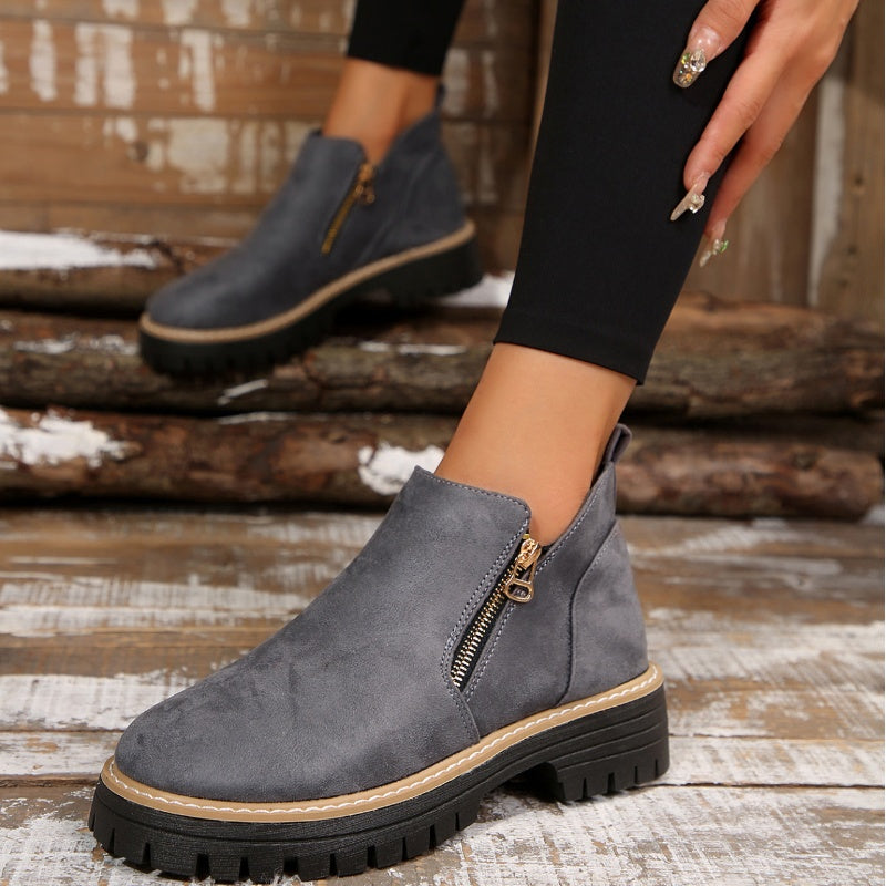 Bottines pour femmes à bout rond et fermeture à glissière sur le côté