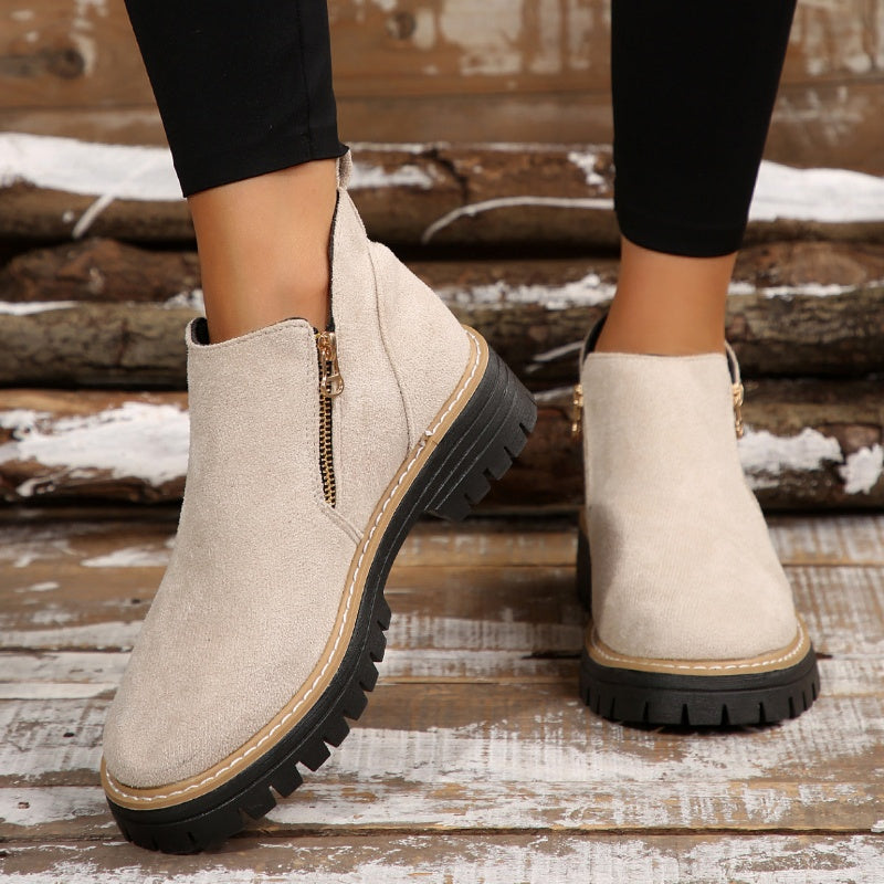 Bottines pour femmes à bout rond et fermeture à glissière sur le côté