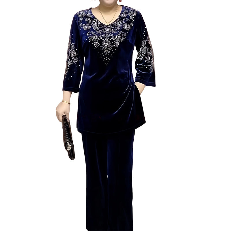 đNouveau design 2026đ„Ensemble top et pantalon en velours avec strass pour femme