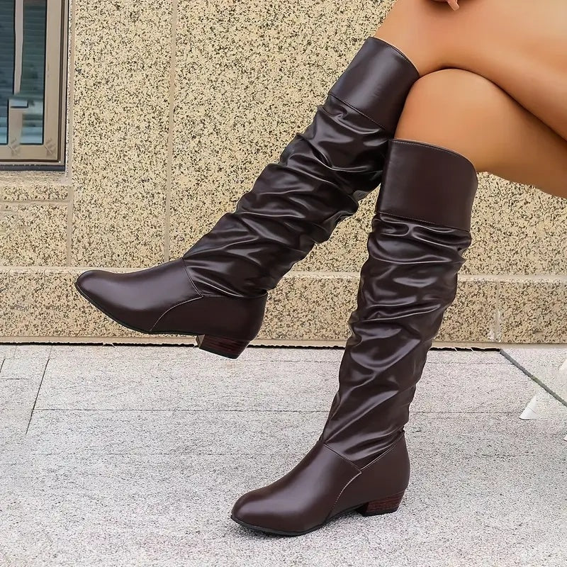 Bottes hautes plissées souples pour femmes