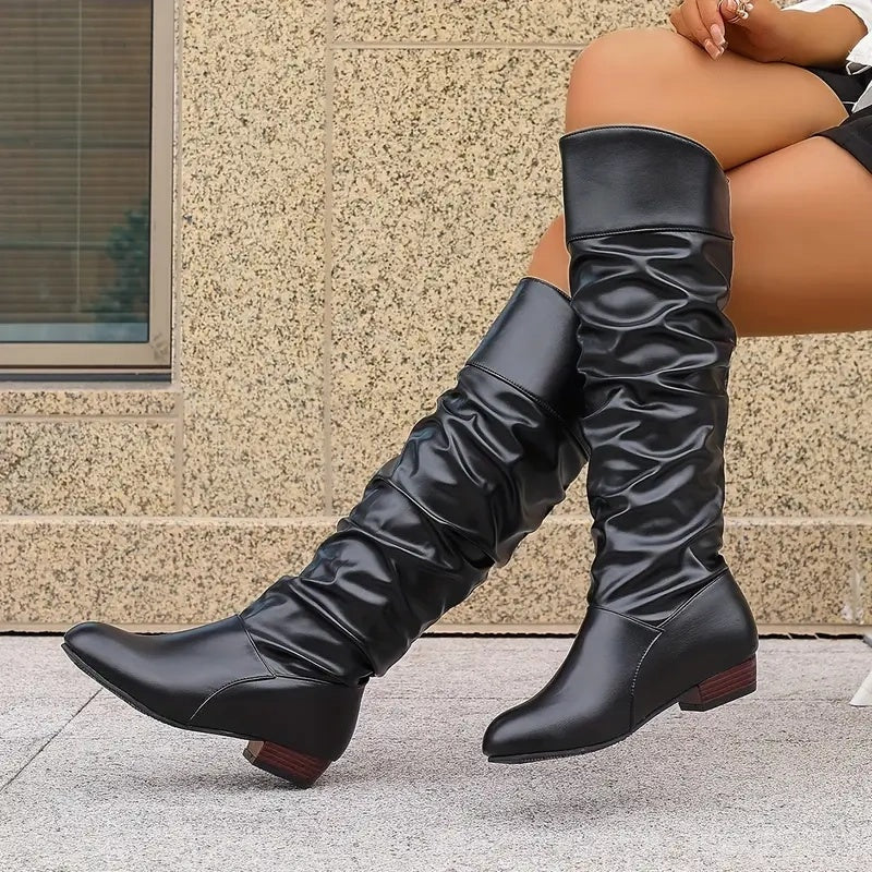 Bottes hautes plissées souples pour femmes