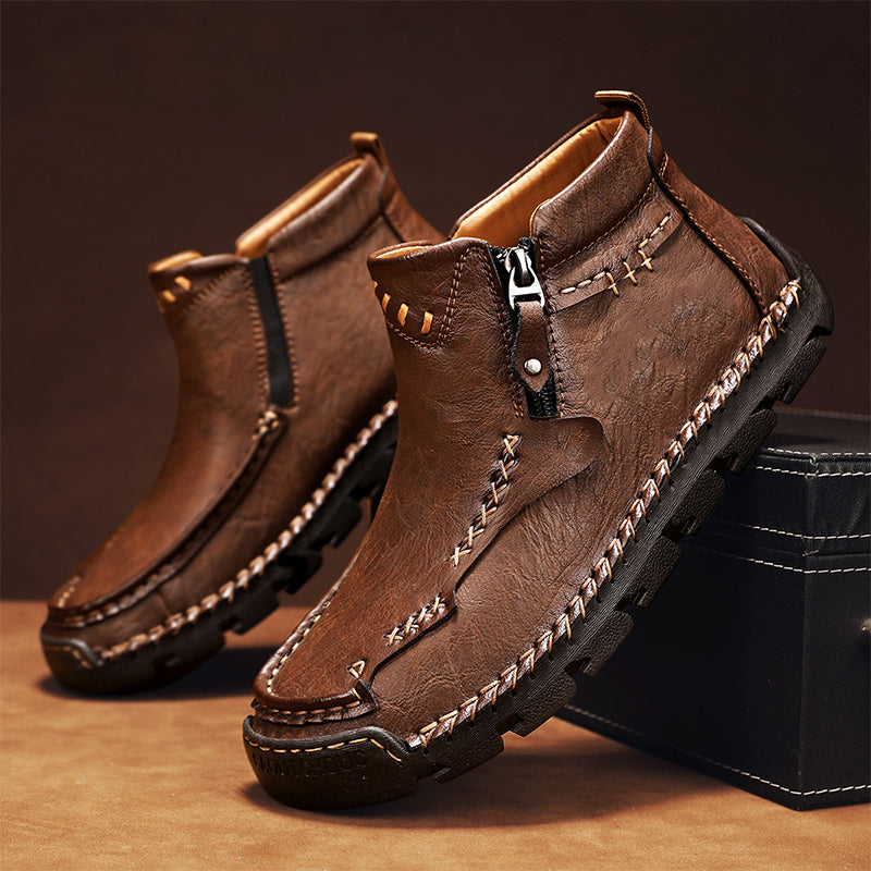 Bottes à talons pour hommes, style rétro, avec fermeture éclair