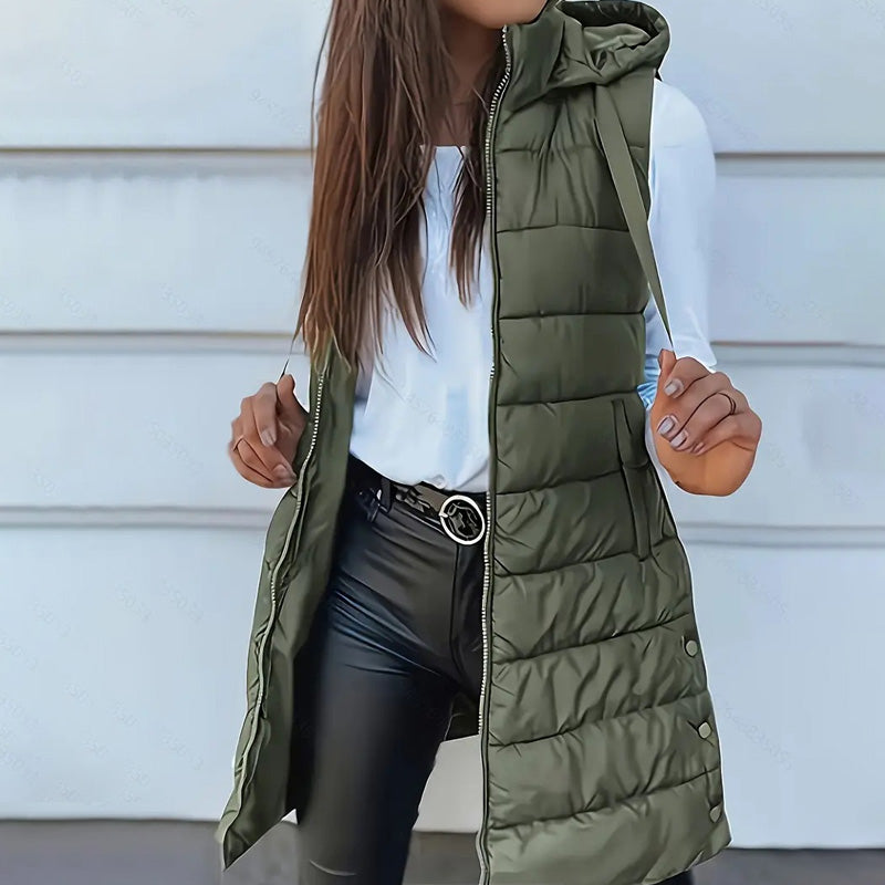đ„SOLDES 50 % DE RĂDUCTIONđDoudoune longue zippĂ©e pour femmeđ | Couleur unie | Sans manches | Ă capuche | VĂȘtements d'hiver đ