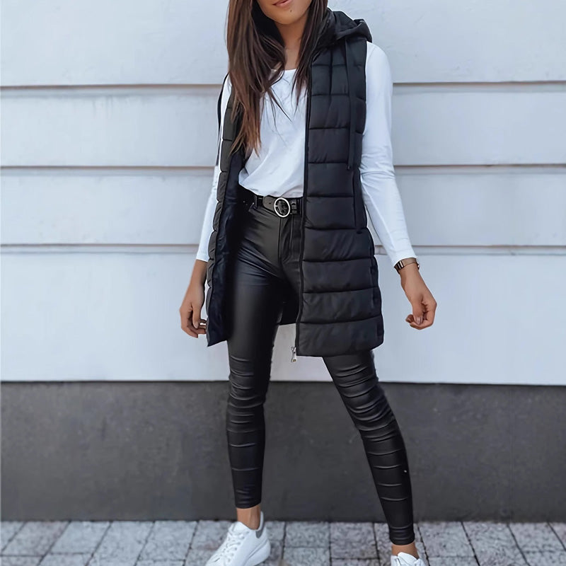 đ„SOLDES 50 % DE RĂDUCTIONđDoudoune longue zippĂ©e pour femmeđ | Couleur unie | Sans manches | Ă capuche | VĂȘtements d'hiver đ
