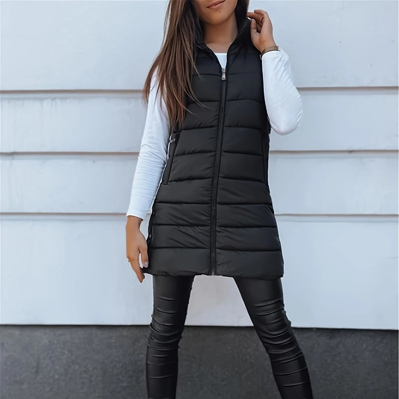 đ„SOLDES 50 % DE RĂDUCTIONđDoudoune longue zippĂ©e pour femmeđ | Couleur unie | Sans manches | Ă capuche | VĂȘtements d'hiver đ