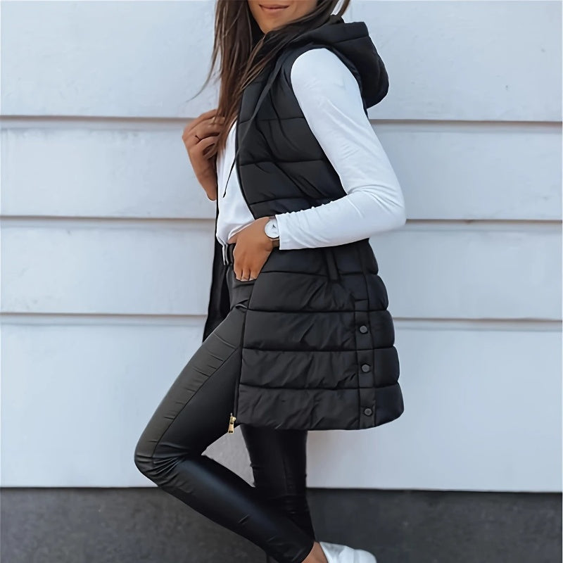 đ„SOLDES 50 % DE RĂDUCTIONđDoudoune longue zippĂ©e pour femmeđ | Couleur unie | Sans manches | Ă capuche | VĂȘtements d'hiver đ