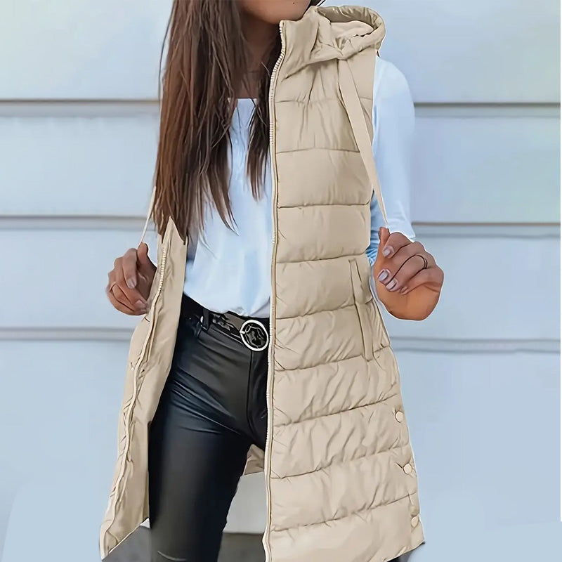 đ„SOLDES 50 % DE RĂDUCTIONđDoudoune longue zippĂ©e pour femmeđ | Couleur unie | Sans manches | Ă capuche | VĂȘtements d'hiver đ