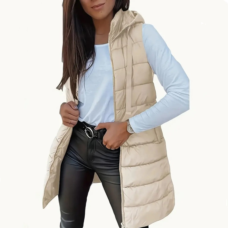 đ„SOLDES 50 % DE RĂDUCTIONđDoudoune longue zippĂ©e pour femmeđ | Couleur unie | Sans manches | Ă capuche | VĂȘtements d'hiver đ