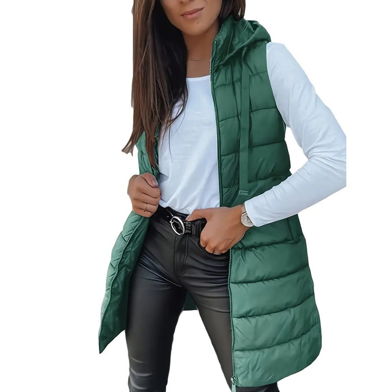 đ„SOLDES 50 % DE RĂDUCTIONđDoudoune longue zippĂ©e pour femmeđ | Couleur unie | Sans manches | Ă capuche | VĂȘtements d'hiver đ
