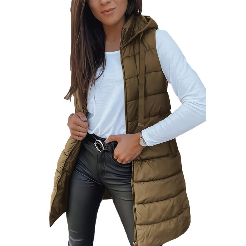 đ„SOLDES 50 % DE RĂDUCTIONđDoudoune longue zippĂ©e pour femmeđ | Couleur unie | Sans manches | Ă capuche | VĂȘtements d'hiver đ