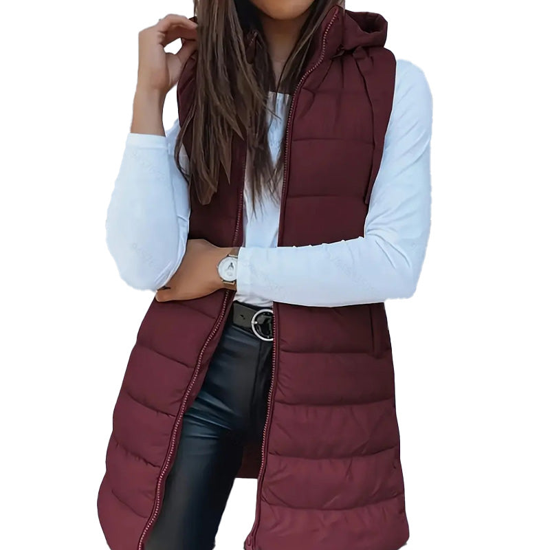 đ„SOLDES 50 % DE RĂDUCTIONđDoudoune longue zippĂ©e pour femmeđ | Couleur unie | Sans manches | Ă capuche | VĂȘtements d'hiver đ