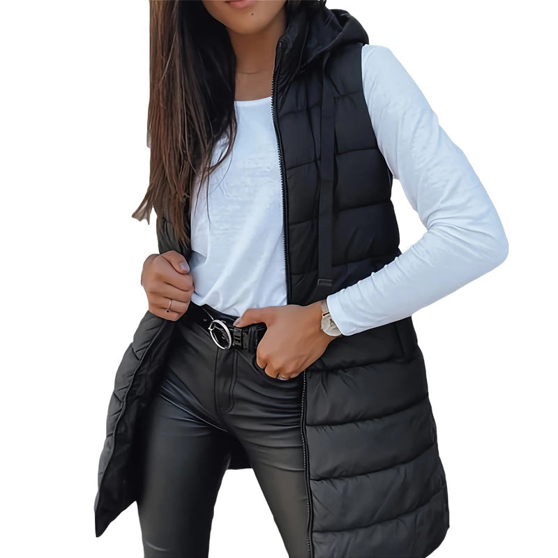 đ„SOLDES 50 % DE RĂDUCTIONđDoudoune longue zippĂ©e pour femmeđ | Couleur unie | Sans manches | Ă capuche | VĂȘtements d'hiver đ