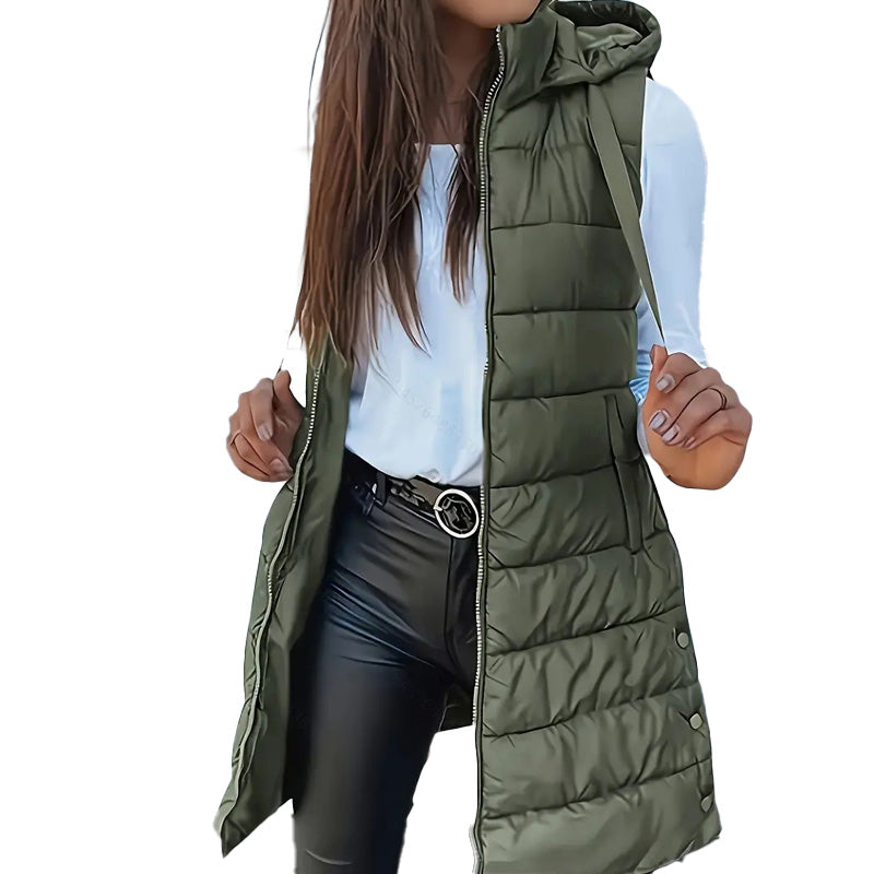 đ„SOLDES 50 % DE RĂDUCTIONđDoudoune longue zippĂ©e pour femmeđ | Couleur unie | Sans manches | Ă capuche | VĂȘtements d'hiver đ