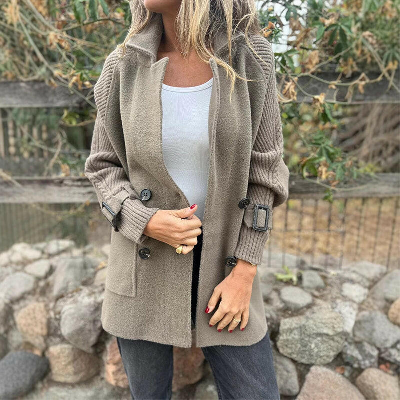 đđVeste mi-longue pour femme avec double boutonnage et revers