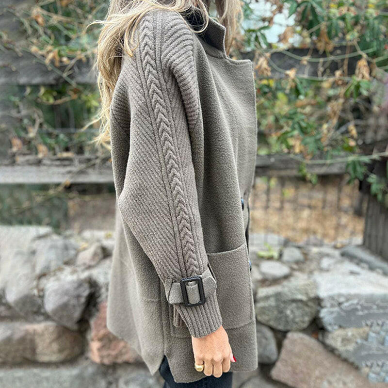 đđVeste mi-longue pour femme avec double boutonnage et revers
