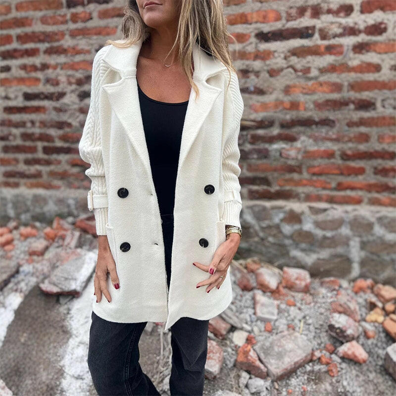 đđVeste mi-longue pour femme avec double boutonnage et revers