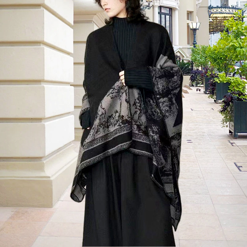 Poncho ouvert devant pour femme, automne-hiver