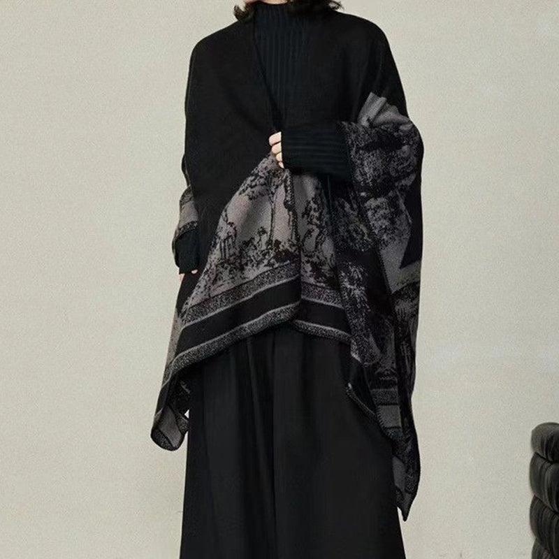 Poncho ouvert devant pour femme, automne-hiver