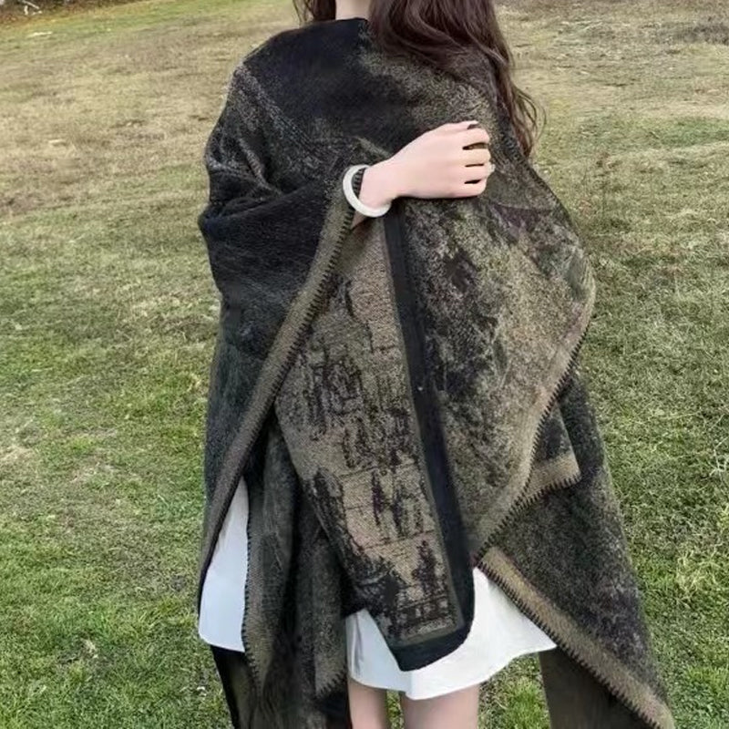 Poncho ouvert devant pour femme, automne-hiver
