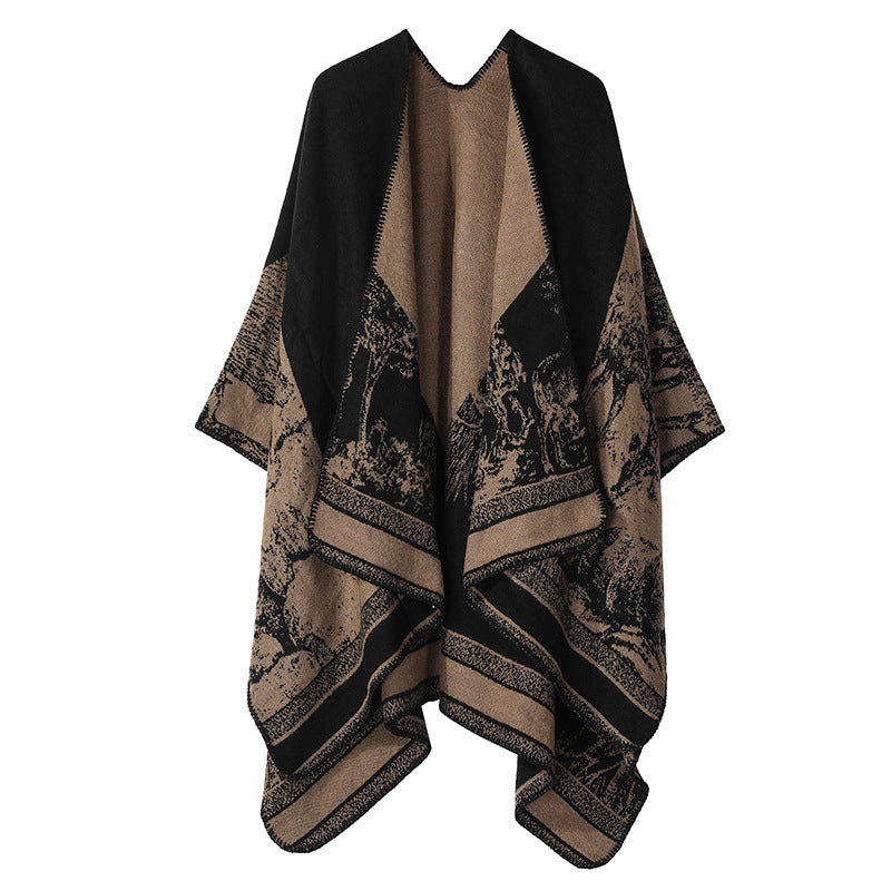 Poncho ouvert devant pour femme, automne-hiver
