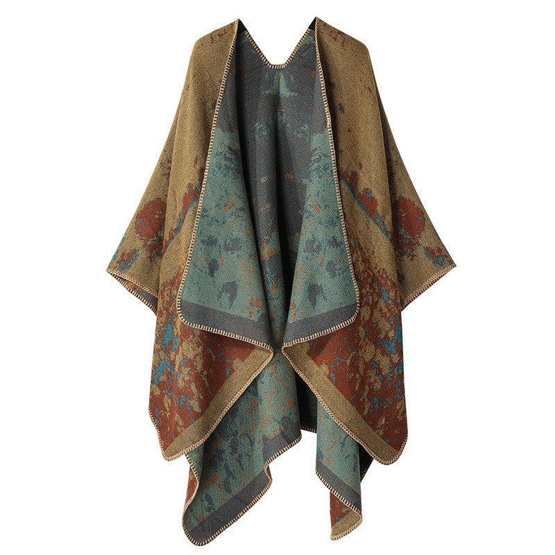 Poncho ouvert devant pour femme, automne-hiver