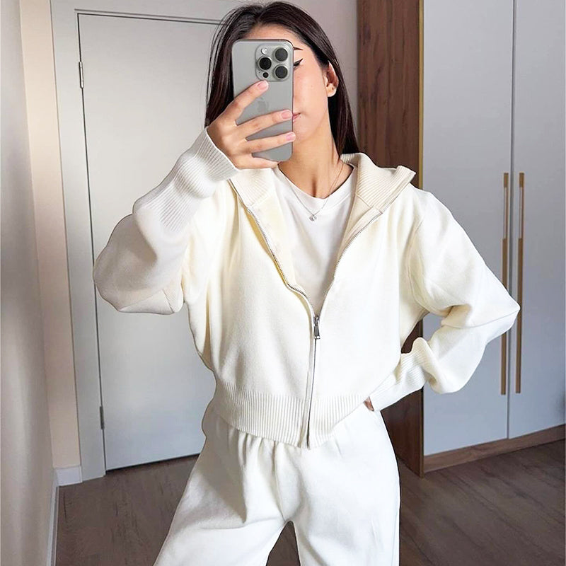 đ„NouveautĂ©s : 50 % de rĂ©duction - Ensemble femme composĂ© d'un haut ajustĂ© Ă fermeture Ă©clair et d'un pantalon large en maille