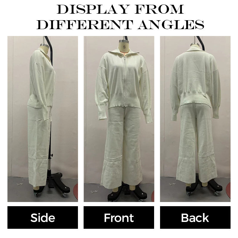 đ„NouveautĂ©s : 50 % de rĂ©duction - Ensemble femme composĂ© d'un haut ajustĂ© Ă fermeture Ă©clair et d'un pantalon large en maille