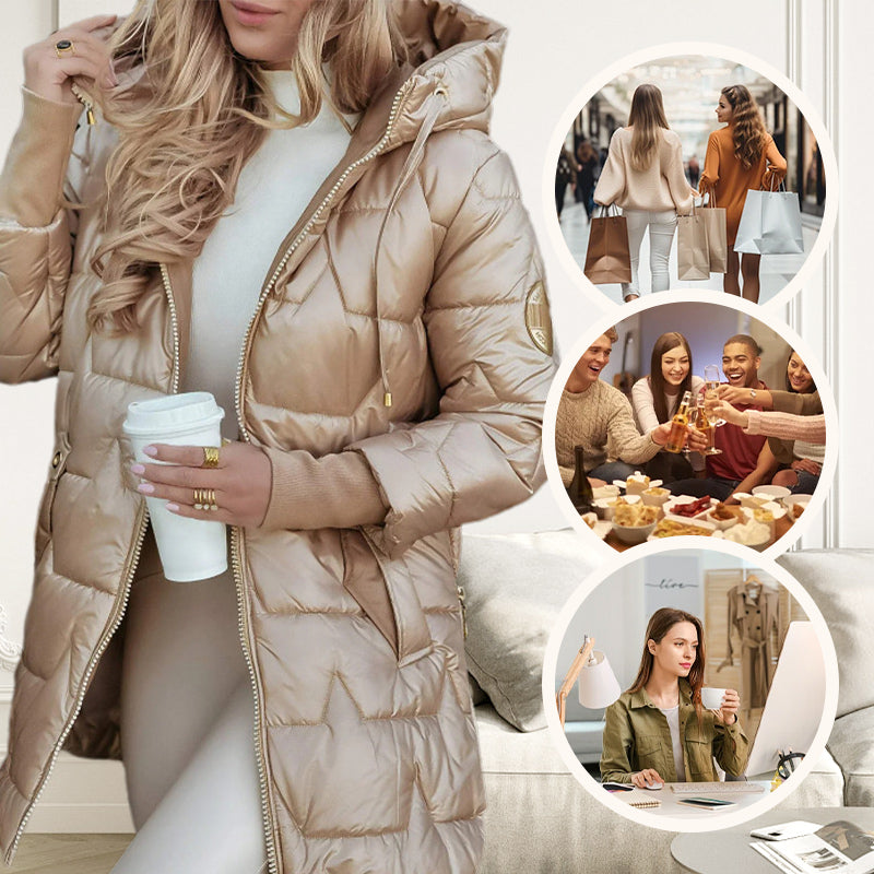 Manteau en Coton à Capuche Mi-Long pour Femme