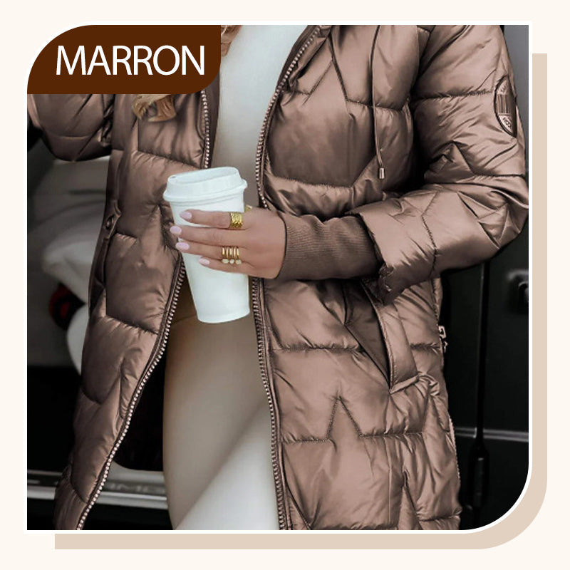 Manteau en Coton à Capuche Mi-Long pour Femme