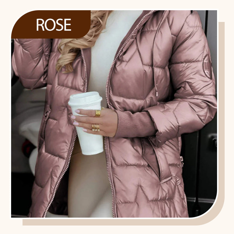 Manteau en Coton à Capuche Mi-Long pour Femme