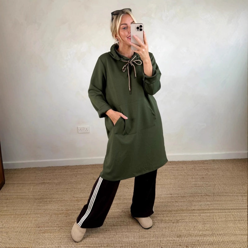 Robe longue oversize à capuche et poches pour femme
