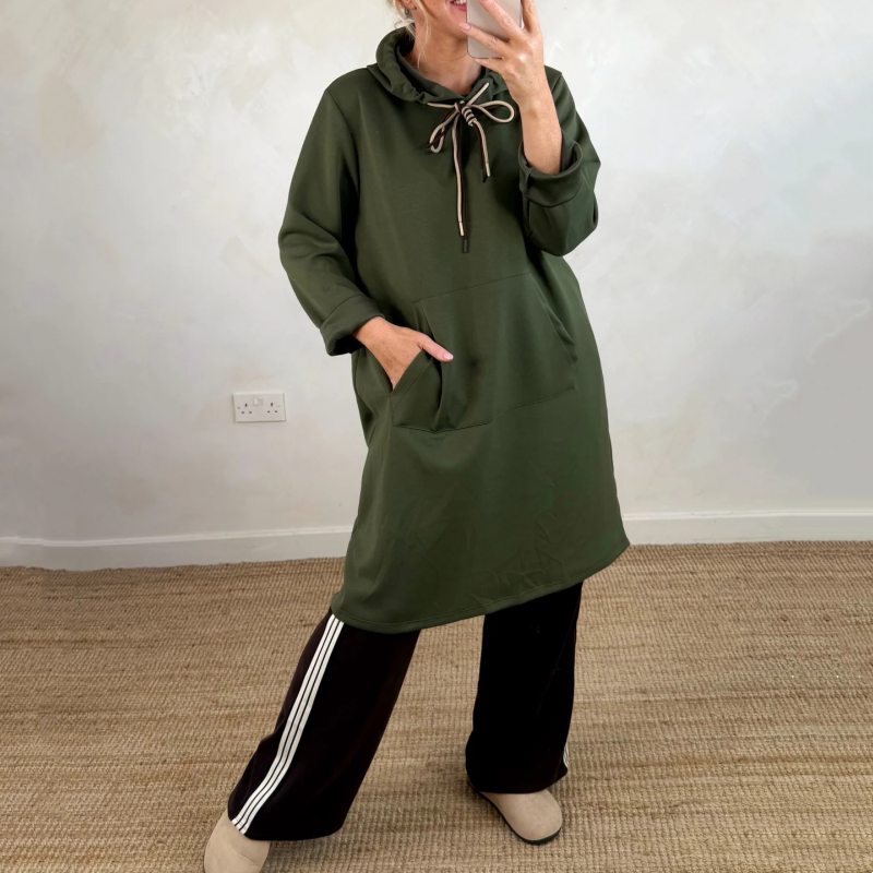 Robe longue oversize à capuche et poches pour femme