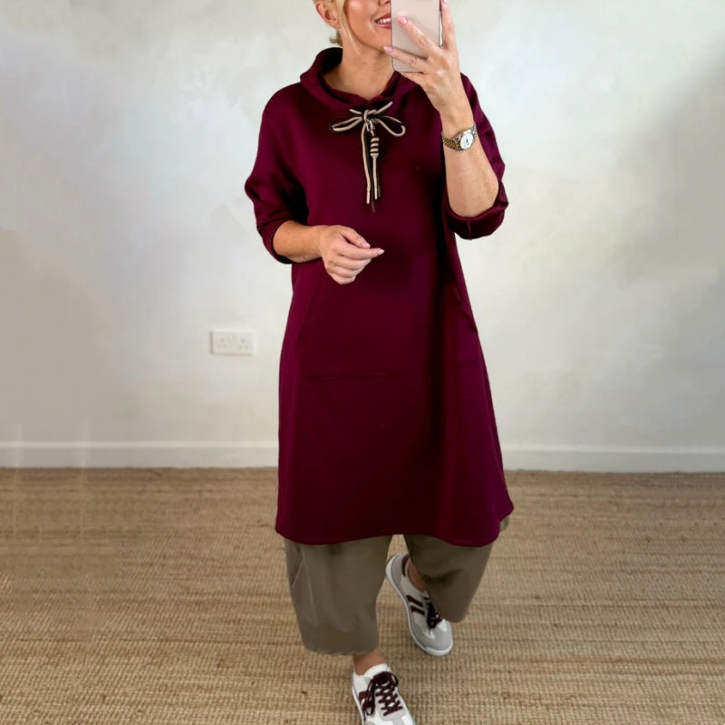 Robe longue oversize à capuche et poches pour femme