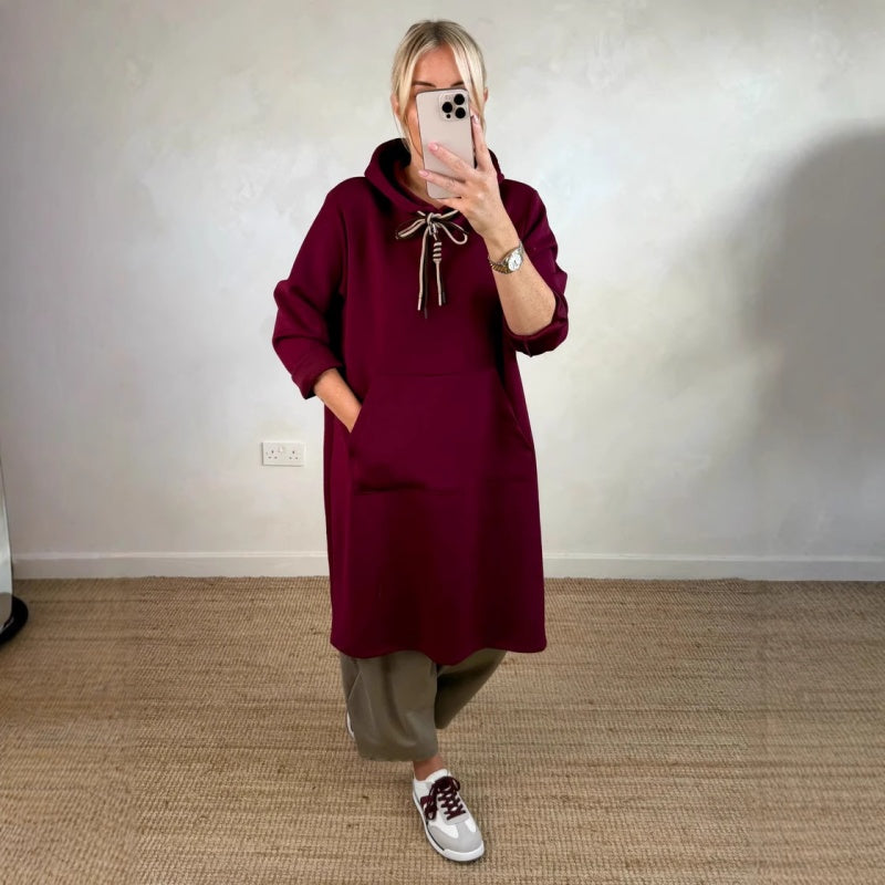 Robe longue oversize à capuche et poches pour femme