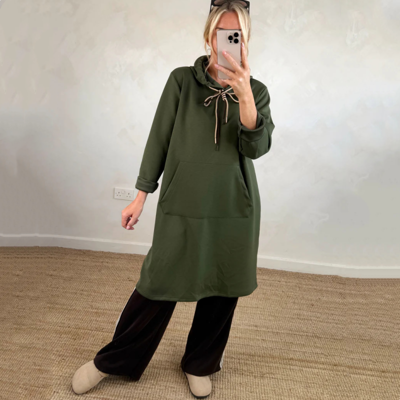 Robe longue oversize à capuche et poches pour femme